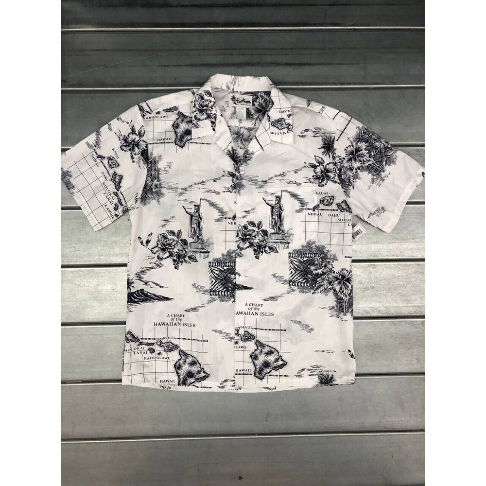 Howie Hawaiian Shirt Mens XL White Blue Hawaii Aloha‎ Island Map Casual